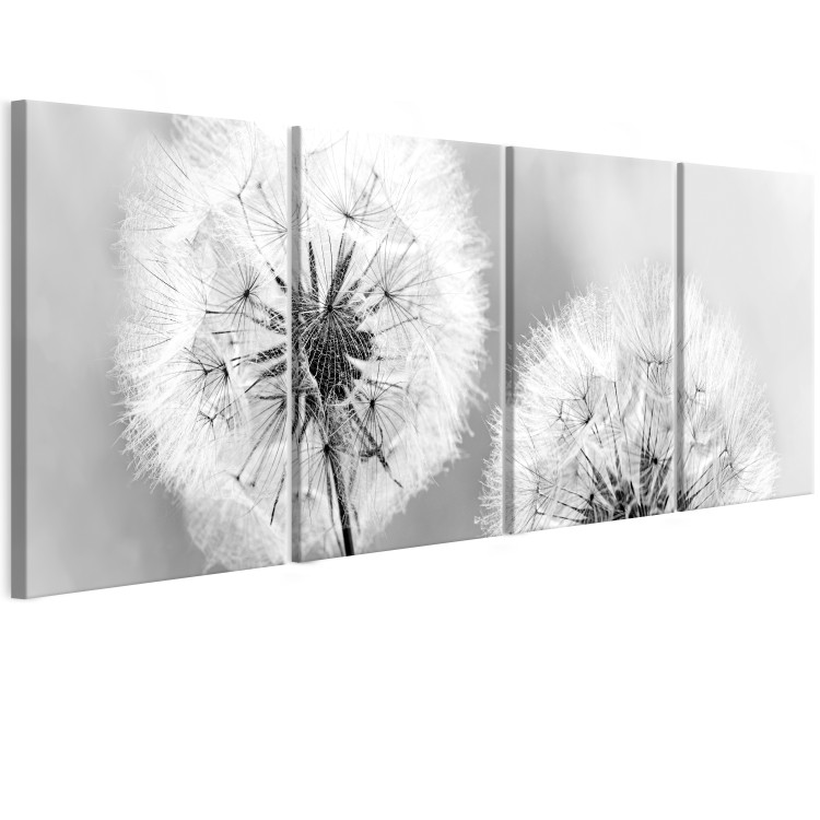 Canvas Fluffy Dandelions (4-part) - Flowers in Black and White Colors 107480 additionalImage 2