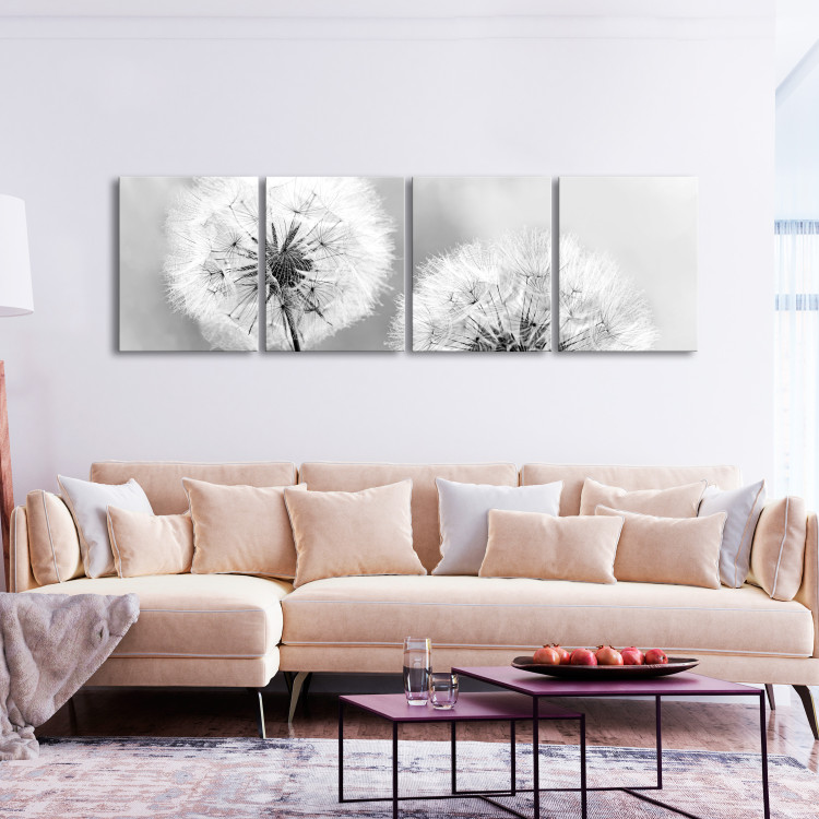 Canvas Fluffy Dandelions (4-part) - Flowers in Black and White Colors 107480 additionalImage 3