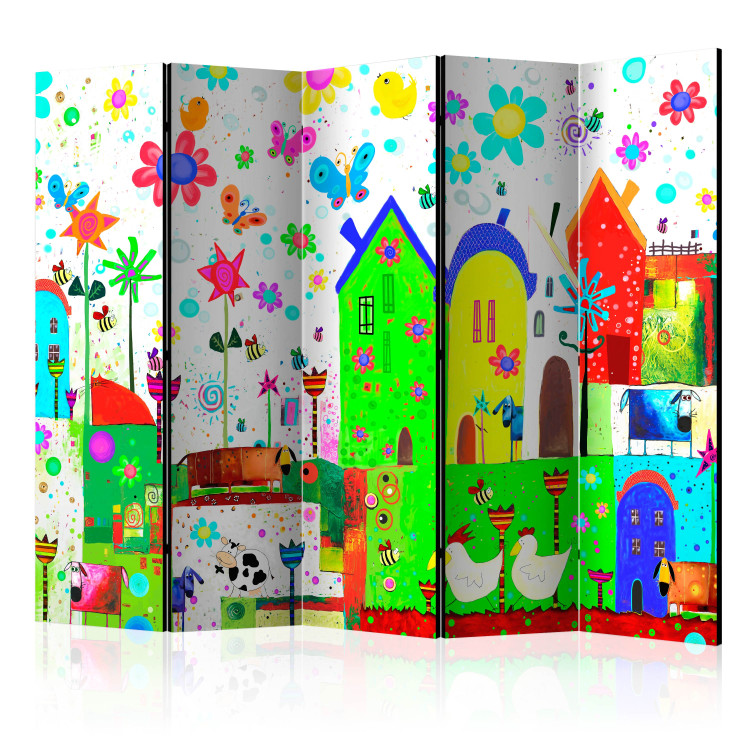 Room Separator Happy Farm II - colorful depiction of buildings and animals in the countryside 113880