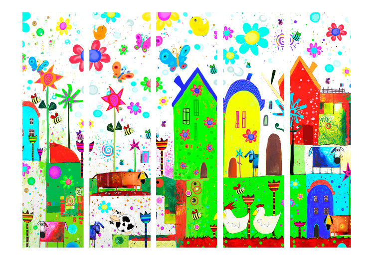 Room Separator Happy Farm II - colorful depiction of buildings and animals in the countryside 113880 additionalImage 3