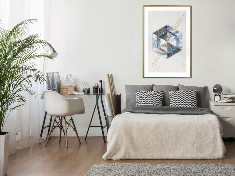 Poster Hexagonal Eye - Geometric abstraction in silver with a touch of gold 114380 additionalImage 13