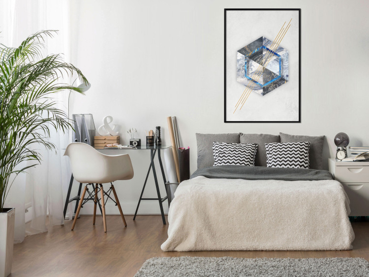 Poster Hexagonal Eye - Geometric abstraction in silver with a touch of gold 114380 additionalImage 3
