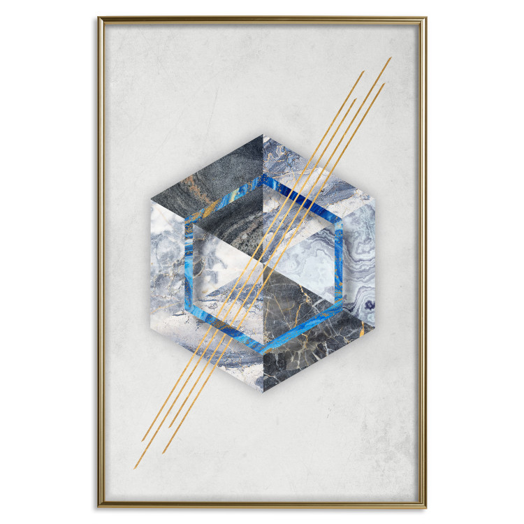 Poster Hexagonal Eye - Geometric abstraction in silver with a touch of gold 114380 additionalImage 16