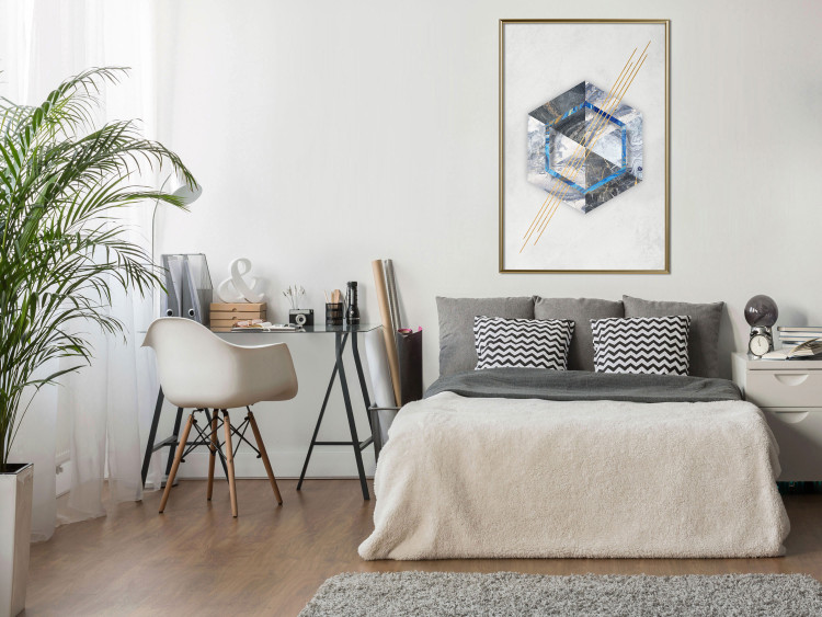 Poster Hexagonal Eye - Geometric abstraction in silver with a touch of gold 114380 additionalImage 5