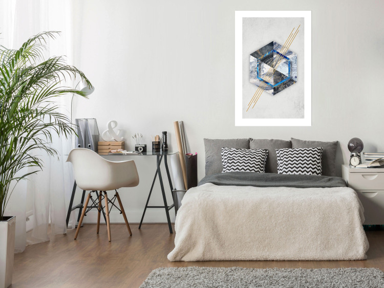 Poster Hexagonal Eye - Geometric abstraction in silver with a touch of gold 114380 additionalImage 2