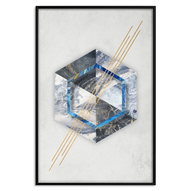 Poster Hexagonal Eye - Geometric abstraction in silver with a touch of gold 114380 additionalImage 18