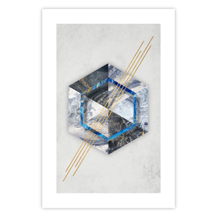 Poster Hexagonal Eye - Geometric abstraction in silver with a touch of gold 114380 additionalImage 19