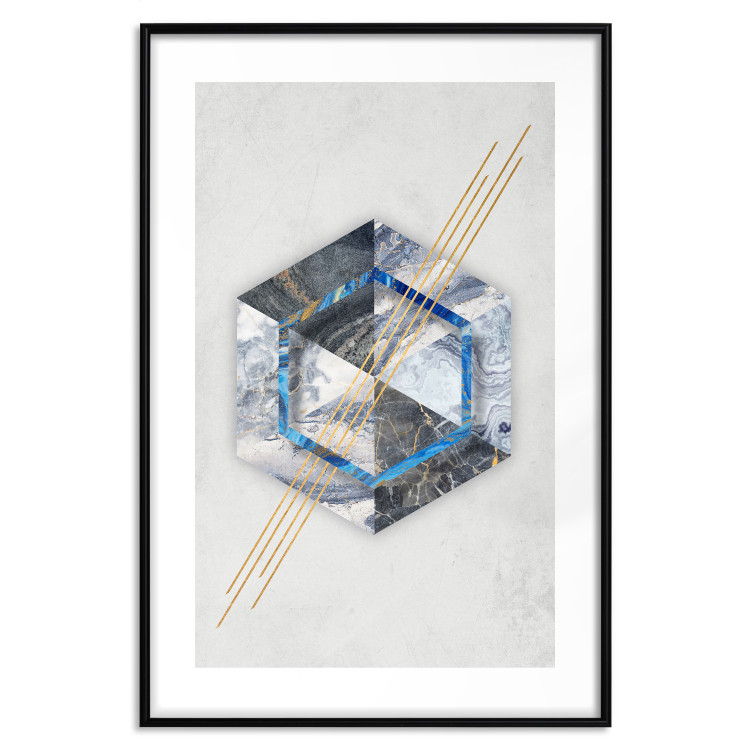 Poster Hexagonal Eye - Geometric abstraction in silver with a touch of gold 114380 additionalImage 15