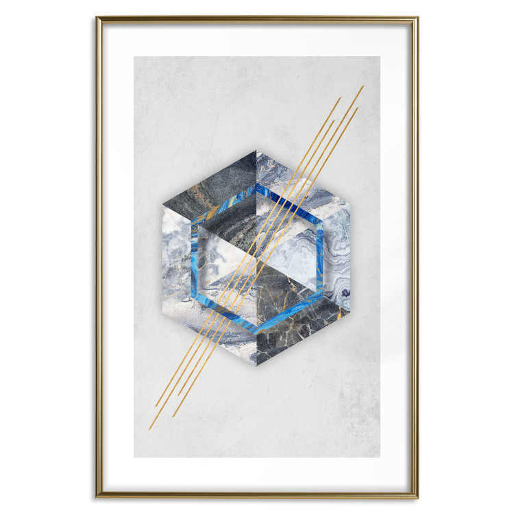 Poster Hexagonal Eye - Geometric abstraction in silver with a touch of gold 114380 additionalImage 14