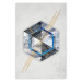 Poster Hexagonal Eye - Geometric abstraction in silver with a touch of gold 114380