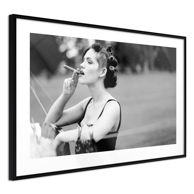 Wall Poster Woman with Cigar - black and white composition with a smoking young woman 114580 additionalImage 11