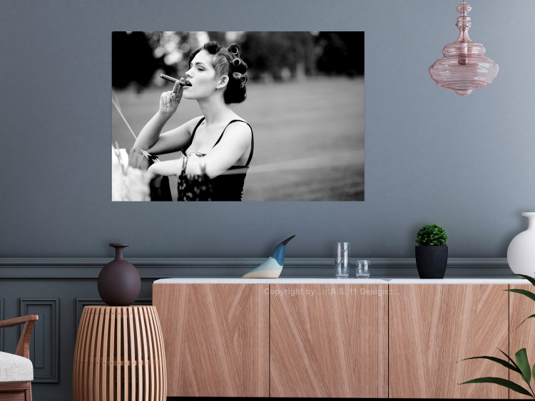 Wall Poster Woman with Cigar - black and white composition with a smoking young woman 114580 additionalImage 23
