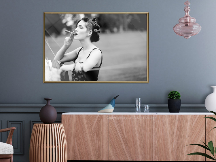 Wall Poster Woman with Cigar - black and white composition with a smoking young woman 114580 additionalImage 7