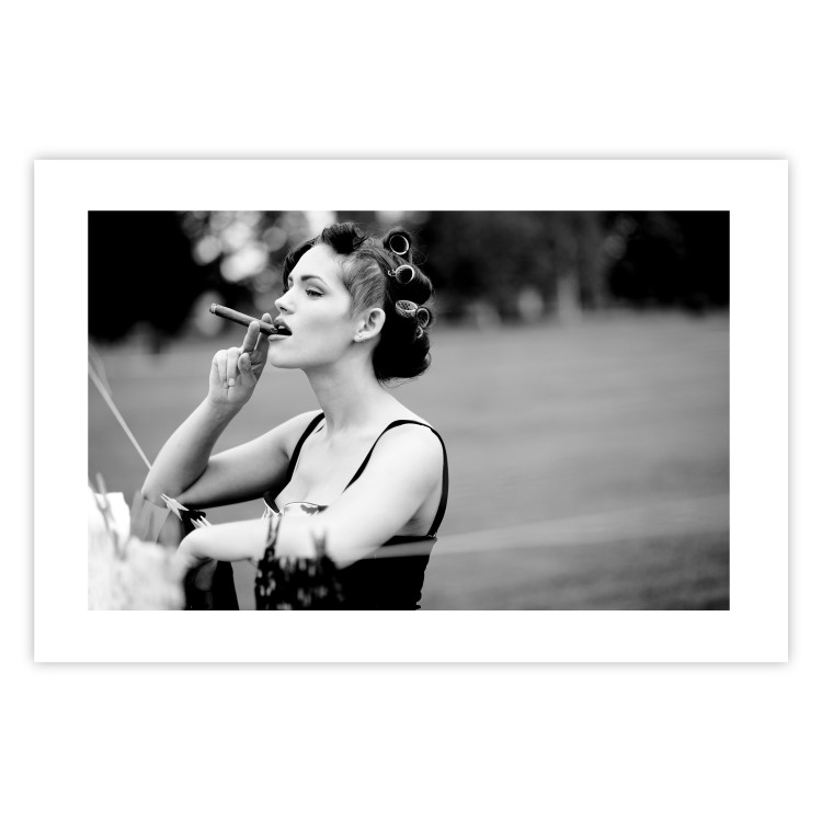 Wall Poster Woman with Cigar - black and white composition with a smoking young woman 114580 additionalImage 19