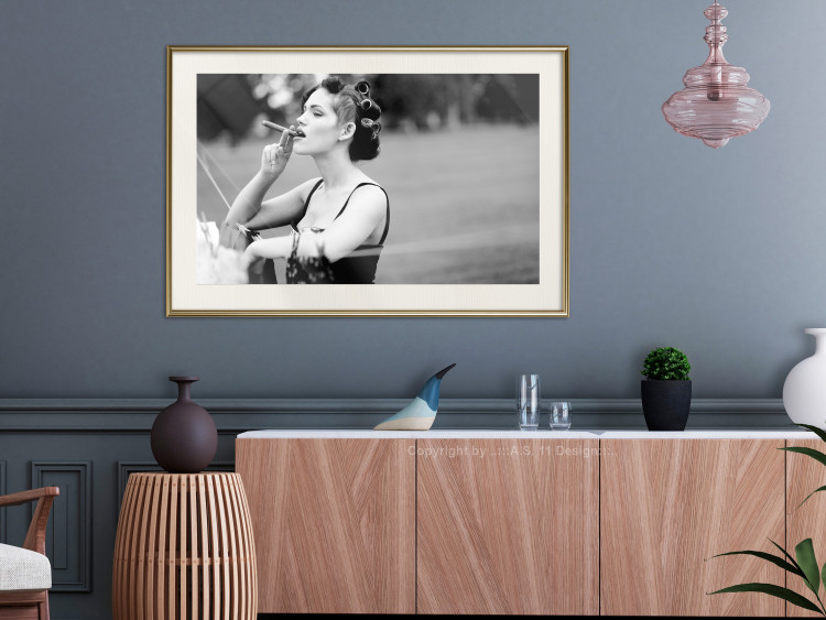Wall Poster Woman with Cigar - black and white composition with a smoking young woman 114580 additionalImage 21