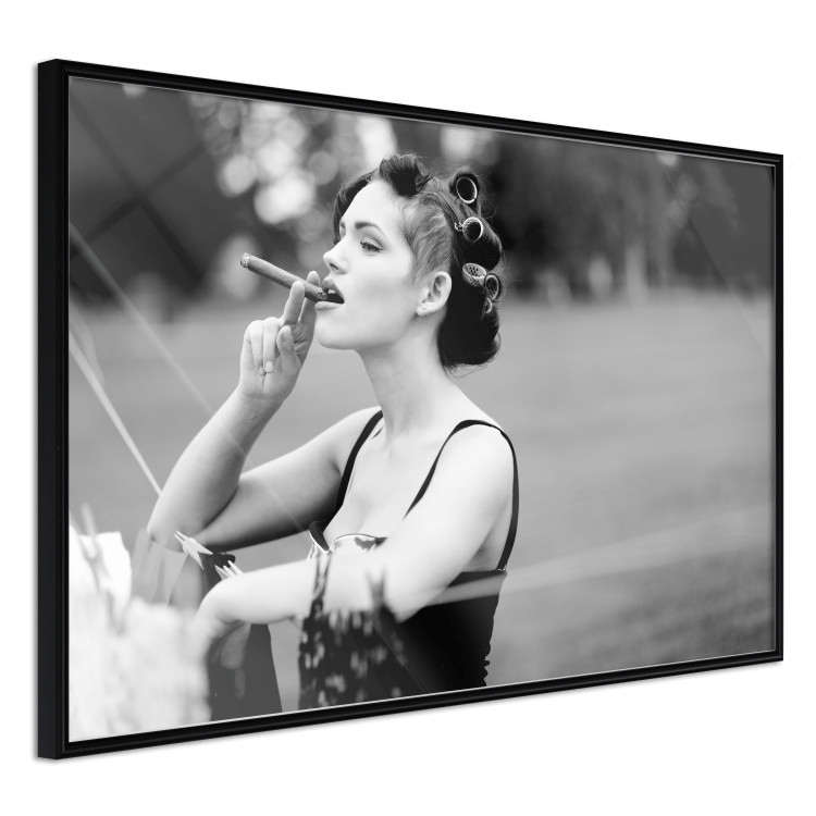 Wall Poster Woman with Cigar - black and white composition with a smoking young woman 114580 additionalImage 10