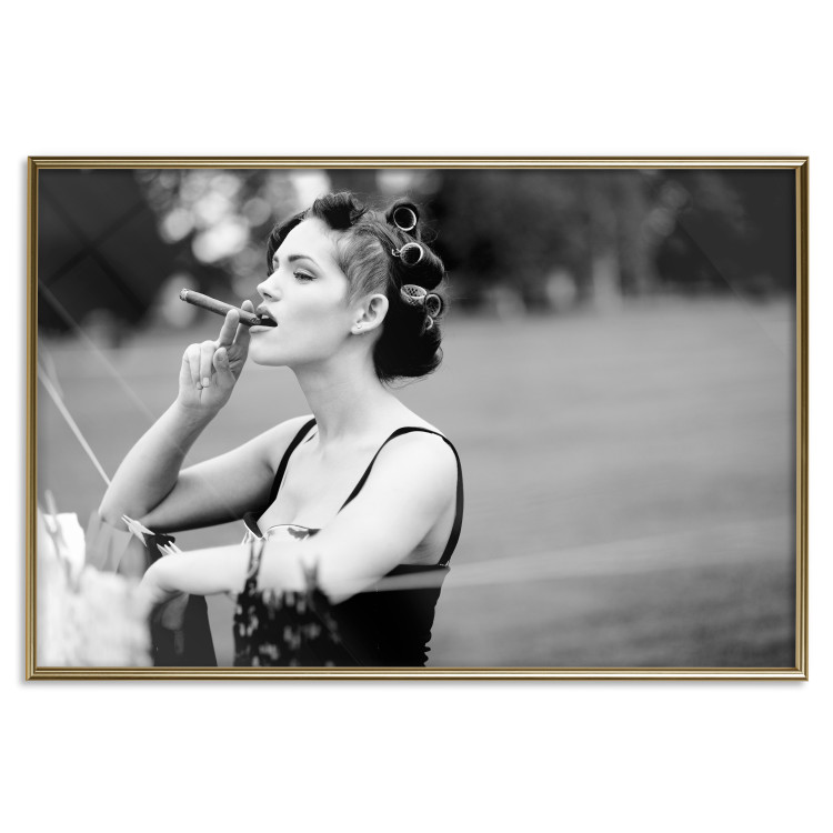 Wall Poster Woman with Cigar - black and white composition with a smoking young woman 114580 additionalImage 20