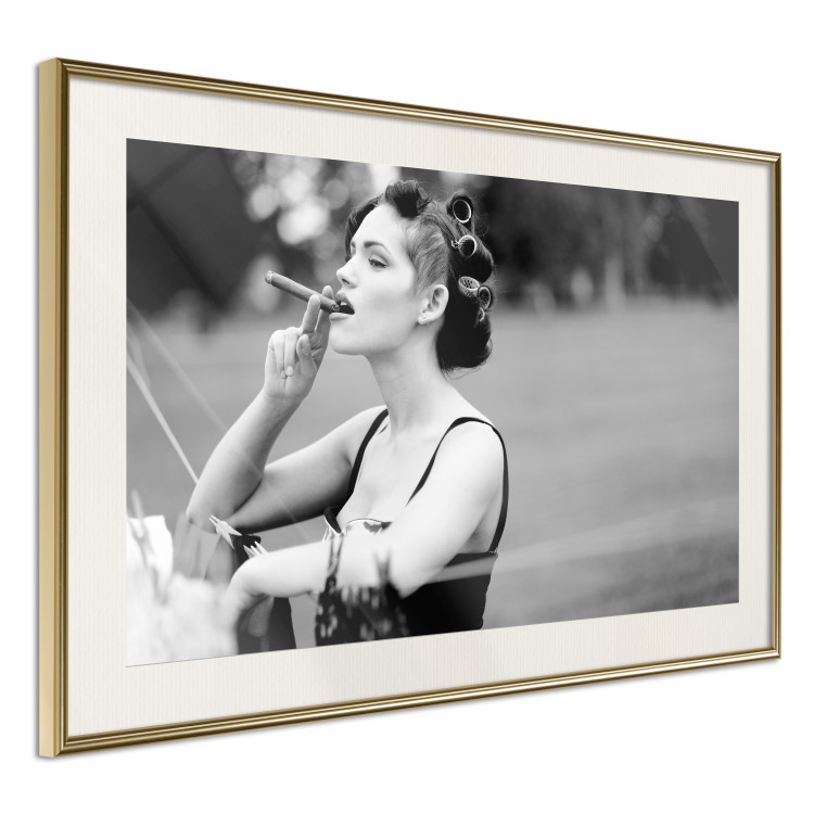 Wall Poster Woman with Cigar - black and white composition with a smoking young woman 114580 additionalImage 2