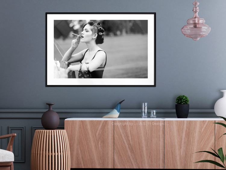 Wall Poster Woman with Cigar - black and white composition with a smoking young woman 114580 additionalImage 6