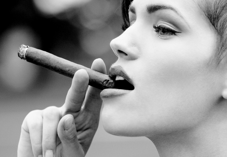 Wall Poster Woman with Cigar - black and white composition with a smoking young woman 114580 additionalImage 9