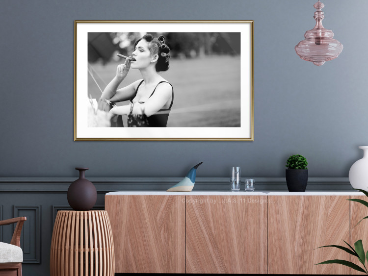 Wall Poster Woman with Cigar - black and white composition with a smoking young woman 114580 additionalImage 13