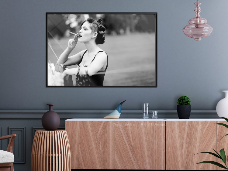 Wall Poster Woman with Cigar - black and white composition with a smoking young woman 114580 additionalImage 5