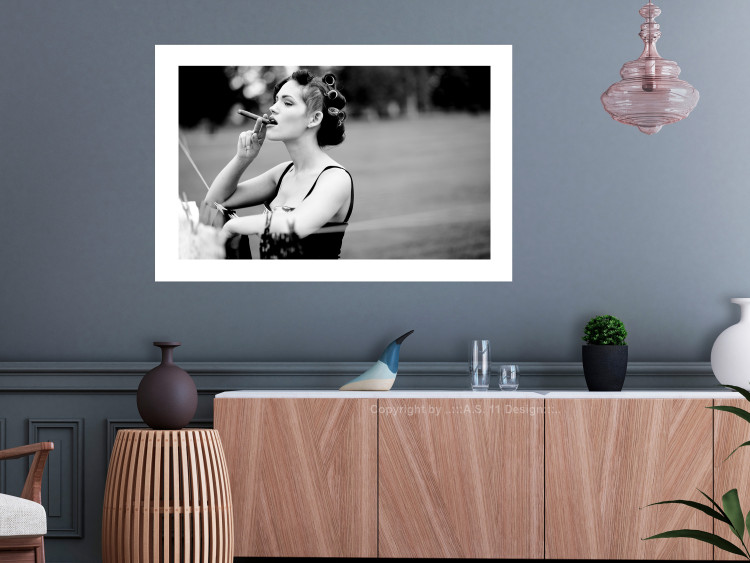 Wall Poster Woman with Cigar - black and white composition with a smoking young woman 114580 additionalImage 4