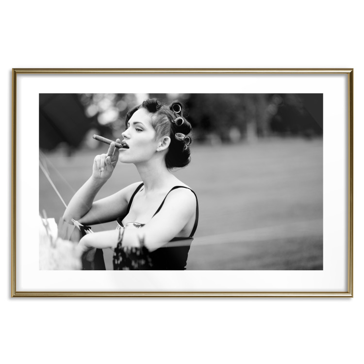 Wall Poster Woman with Cigar - black and white composition with a smoking young woman 114580 additionalImage 16