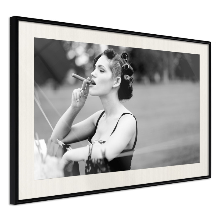 Wall Poster Woman with Cigar - black and white composition with a smoking young woman 114580 additionalImage 3