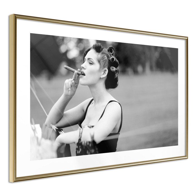 Wall Poster Woman with Cigar - black and white composition with a smoking young woman 114580 additionalImage 6