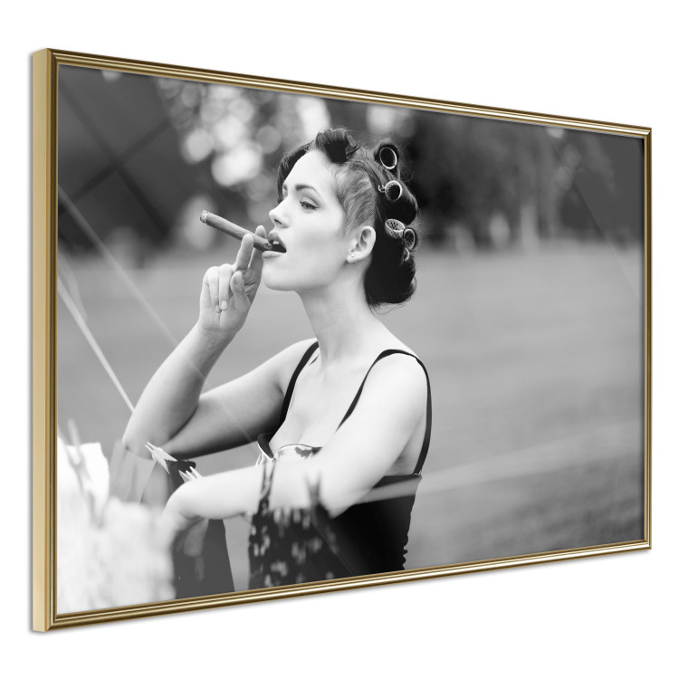 Wall Poster Woman with Cigar - black and white composition with a smoking young woman 114580 additionalImage 12