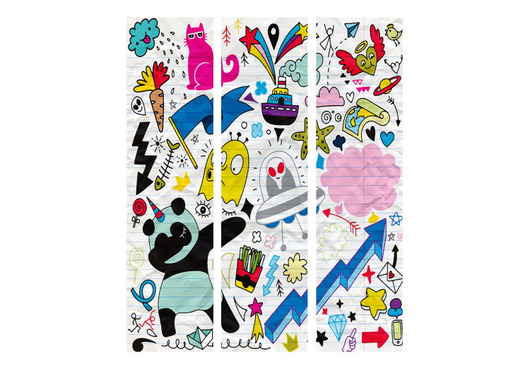 Folding Screen Energetic Panda - lined paper with whimsical drawings 117380 additionalImage 3