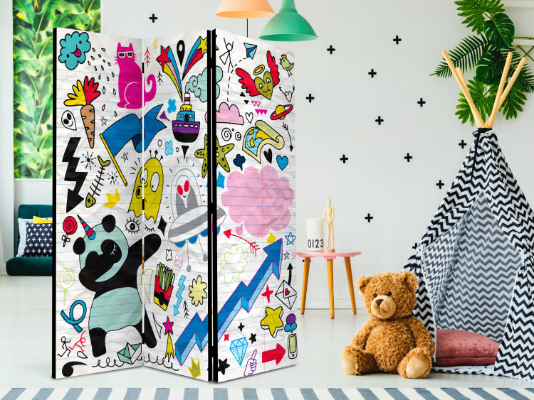 Folding Screen Energetic Panda - lined paper with whimsical drawings 117380 additionalImage 4