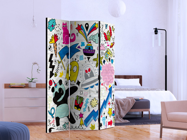 Folding Screen Energetic Panda - lined paper with whimsical drawings 117380 additionalImage 2