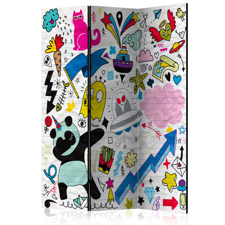 Folding Screen Energetic Panda - lined paper with whimsical drawings 117380