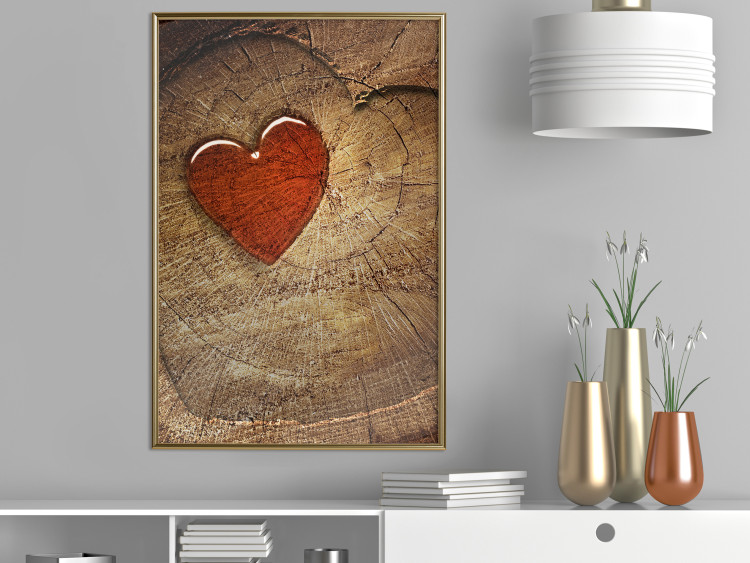 Wall Poster Message - romantic composition with a red heart on a wooden background 121880 additionalImage 7