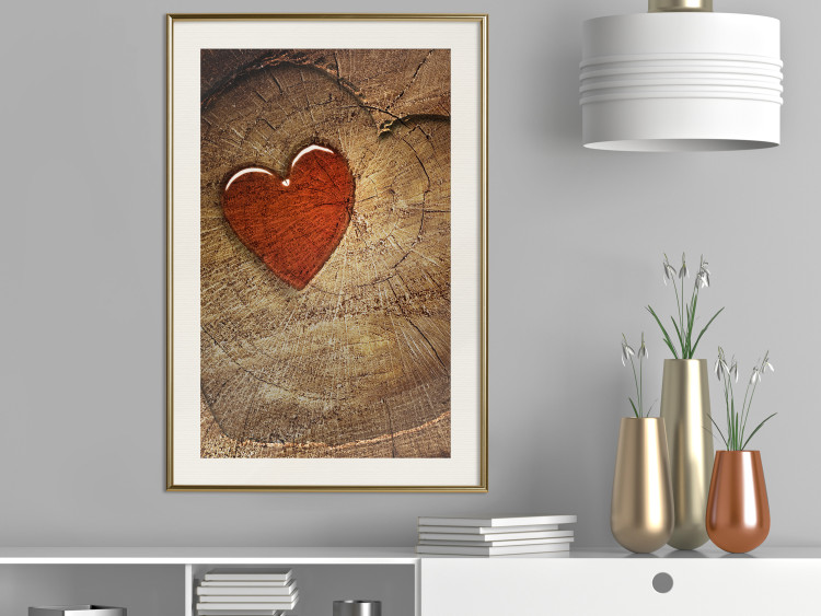 Wall Poster Message - romantic composition with a red heart on a wooden background 121880 additionalImage 21
