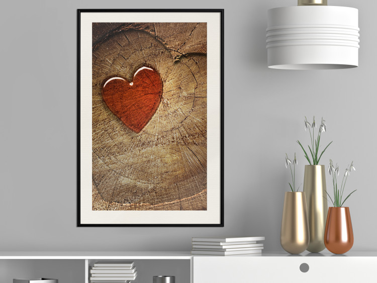 Wall Poster Message - romantic composition with a red heart on a wooden background 121880 additionalImage 22
