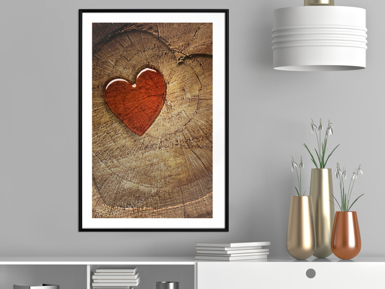 Wall Poster Message - romantic composition with a red heart on a wooden background 121880 additionalImage 4