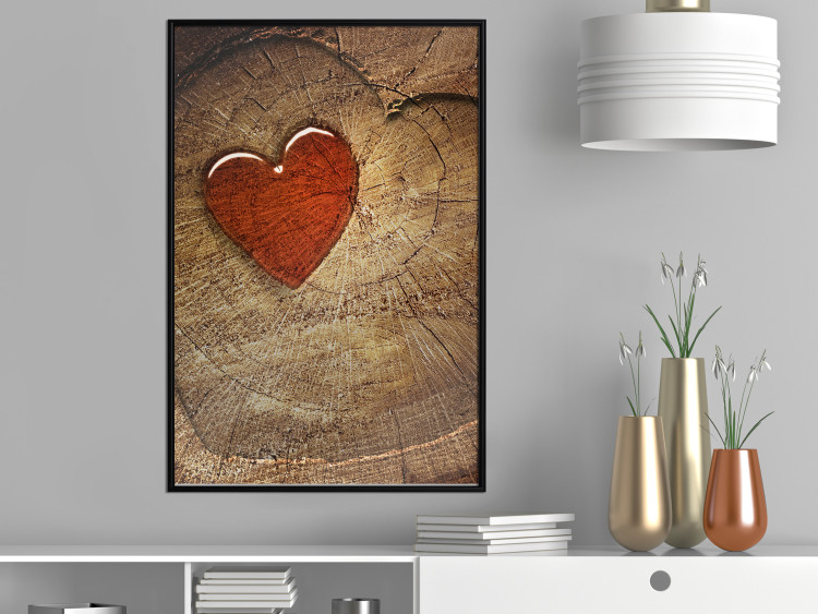 Wall Poster Message - romantic composition with a red heart on a wooden background 121880 additionalImage 3
