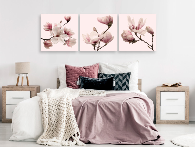 Canvas Pink Spectrum of Nature (3-part) - Delicate Magnolia Blossom 122780 additionalImage 3