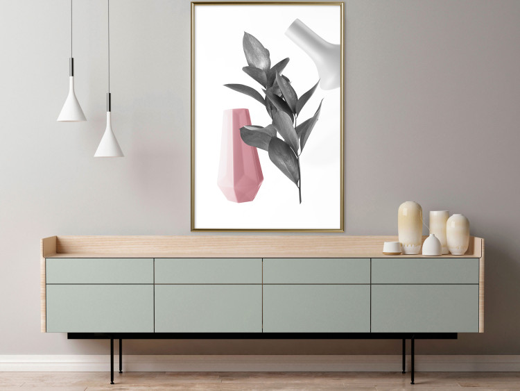 Poster Spirit of Creation - abstraction of gray plant and vases on white background 123280 additionalImage 7