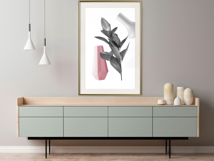 Poster Spirit of Creation - abstraction of gray plant and vases on white background 123280 additionalImage 21