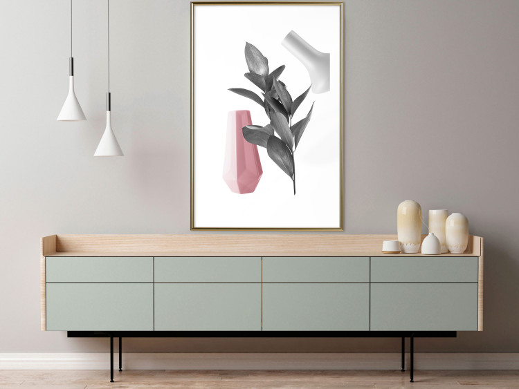 Poster Spirit of Creation - abstraction of gray plant and vases on white background 123280 additionalImage 15