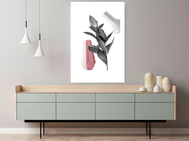 Poster Spirit of Creation - abstraction of gray plant and vases on white background 123280 additionalImage 2