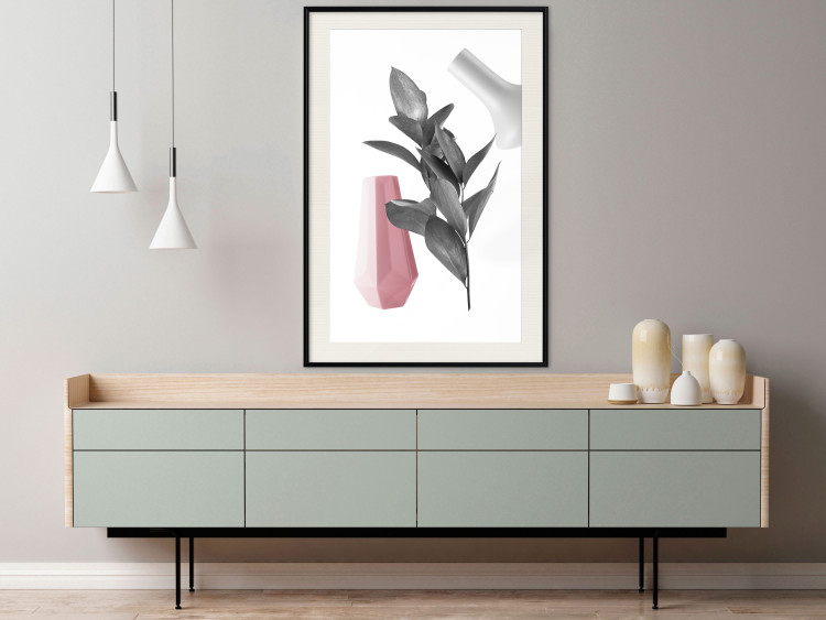 Poster Spirit of Creation - abstraction of gray plant and vases on white background 123280 additionalImage 22