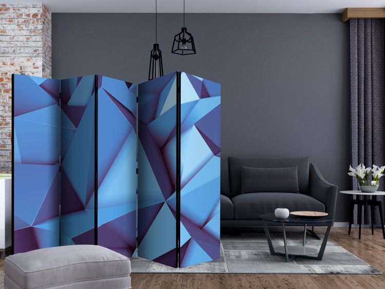Folding Screen Royal Blue (3-piece) - geometric abstraction in 3D form 124080 additionalImage 4