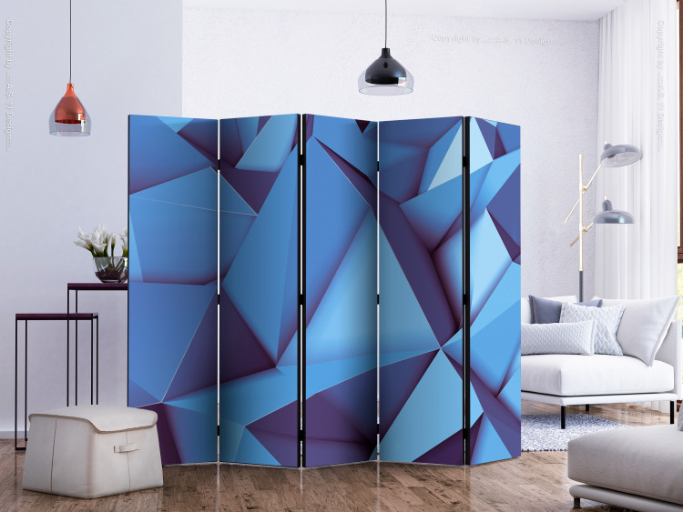 Folding Screen Royal Blue (3-piece) - geometric abstraction in 3D form 124080 additionalImage 2