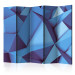 Folding Screen Royal Blue (3-piece) - geometric abstraction in 3D form 124080
