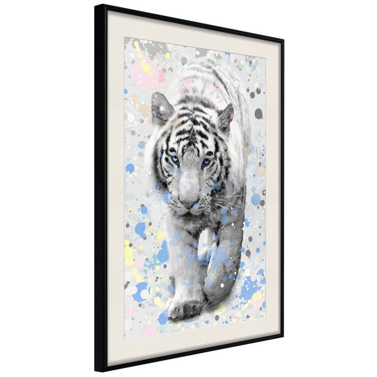 Wall Poster White Tiger - tropical animal on background of colorful watercolor dots 127880 additionalImage 3